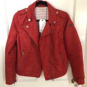 ROXY Red Faux Suede Moto Jacket